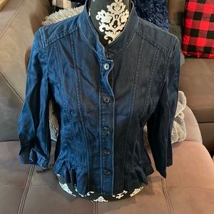 ANN TAYLOR LOFT 3/4 Sleeve Blue Jeans Light Jacket Size 10